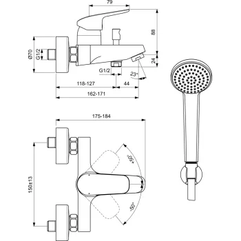 Vannas / Dušas maisītājs Ideal Standard CERAFLEX vannas maisītāja komplekts, hroms Vannas / Dušas maisītājs Ideal Standard CERAFLEX vannas maisītāja komplekts, hroms