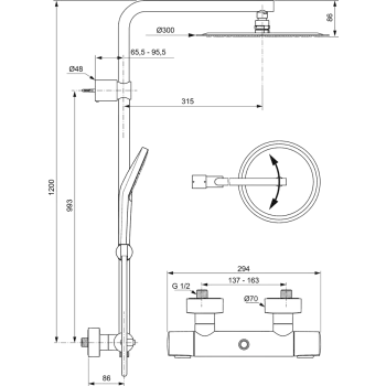 Ideal Standard Idealrain LUXE dušas sistēma, A6984AA Ideal Standard Idealrain LUXE dušas sistēma, A6984AA