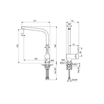 Virtuves maisītājs Ideal Standard Ceraflex BlueStart® Hromēts BC174AA Virtuves maisītājs Ideal Standard Ceraflex BlueStart® Hromēts BC174AA