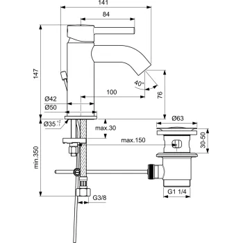 Ideal Standard Ceraline Izlietnes jaucējkrāns, melns matēts BC193XG Ideal Standard Ceraline Izlietnes jaucējkrāns, melns matēts BC193XG