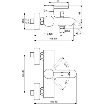 Ideal Standard Ceraline Vannas/dušas jaucējkrāns, hroms BC199AA Ideal Standard Ceraline Vannas/dušas jaucējkrāns, hroms BC199AA