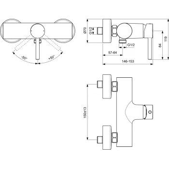 Ideal Standard Ceraline Dušas jaucējkrāns, hroms BC200AA Ideal Standard Ceraline Dušas jaucējkrāns, hroms BC200AA