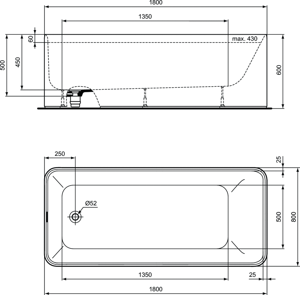 Brīvi stāvoša Vanna Ideal Standard Conca Ceram, 180x80 cm, lietā akrila, balta K8830EN Brīvi stāvoša Vanna Ideal Standard Conca Ceram, 180x80 cm, lietā akrila, balta K8830EN